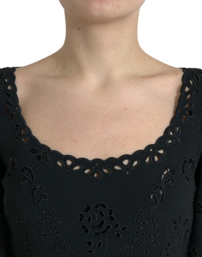 Shop Dolce & Gabbana Black Floral Lace Bodycon Midi Women's Dress
