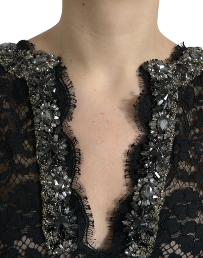 Shop Dolce & Gabbana Elegant Long Sleeve Crystal-embellished Women's Dress In Black