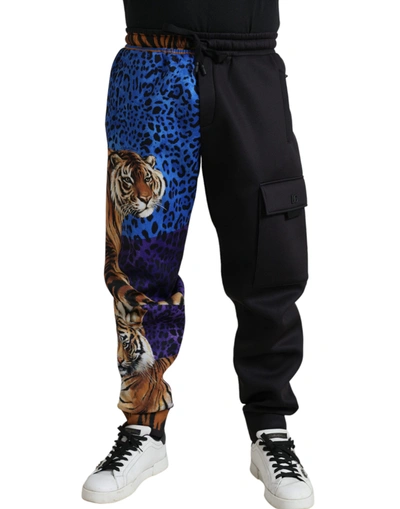 Shop Dolce & Gabbana Black Tiger Print Cargo Jogger Men's Pants