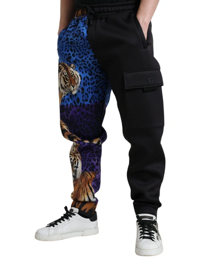 Shop Dolce & Gabbana Black Tiger Print Cargo Jogger Men's Pants