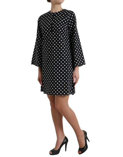 Shop Dolce & Gabbana Elegant Polka Dot Shift Mini Women's Dress In Black