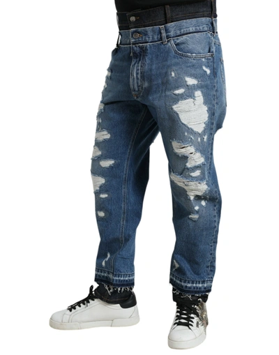 Shop Dolce & Gabbana Chic Skinny Tattered Denim Men's Jeans In Blue