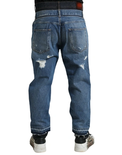 Shop Dolce & Gabbana Chic Skinny Tattered Denim Men's Jeans In Blue