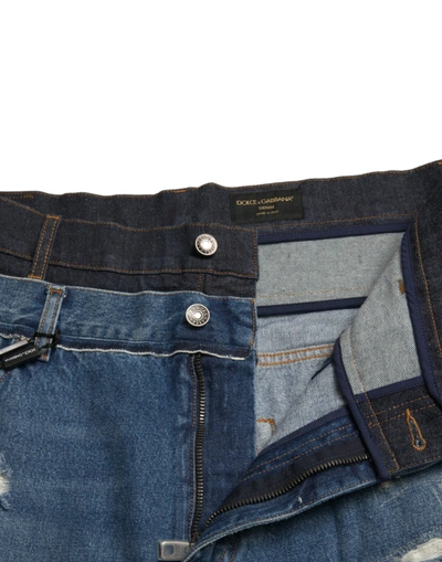 Dolce & Gabbana Blue Tattered Straight Cotton Denim Jeans In Blue