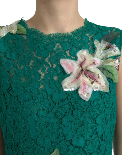 Shop Dolce & Gabbana Elegant Lace Midi Dress With Floral Women's Appliques In Green