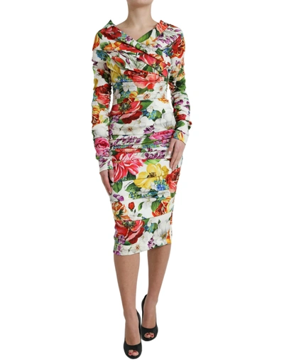 Shop Dolce & Gabbana Elegant Floral Sheath Midi Women's Dress In Multicolor