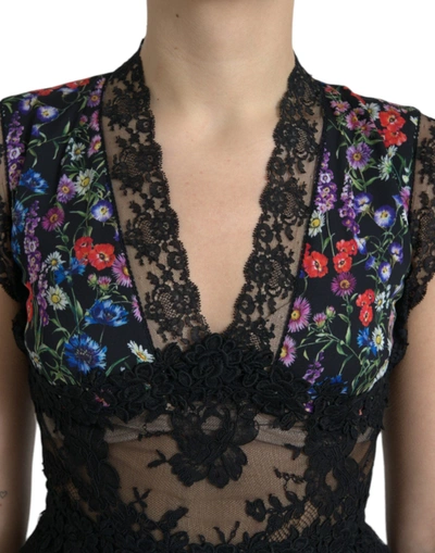 Shop Dolce & Gabbana Floral Print Lace Trim Sheath Women's Dress In Multicolor