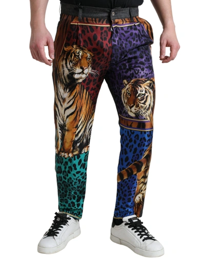 Shop Dolce & Gabbana Multicolor Tiger Print Loose Denim Men's Jeans