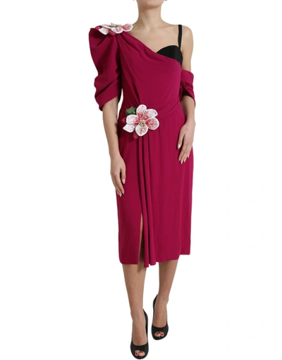 Shop Dolce & Gabbana Elegant Purple Silk Midi Sheath Women's Dress