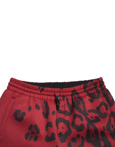Shop Dolce & Gabbana Red Black Leopard Stretch Jogger Men's Pants In Black And Red
