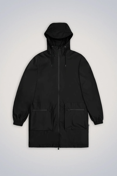 Shop Rains Cargo Long Jacket In Black