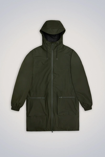 Shop Rains Cargo Long Jacket In Green