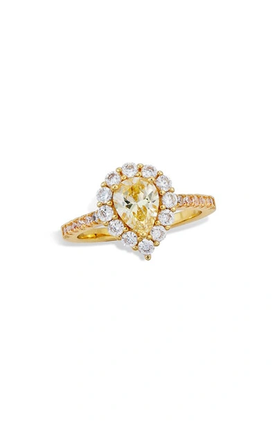 Shop Savvy Cie Jewels 18k Gold Plate Sterling Silver Pear Cut Canary Cubic Zirconia Halo Ring In Yellow