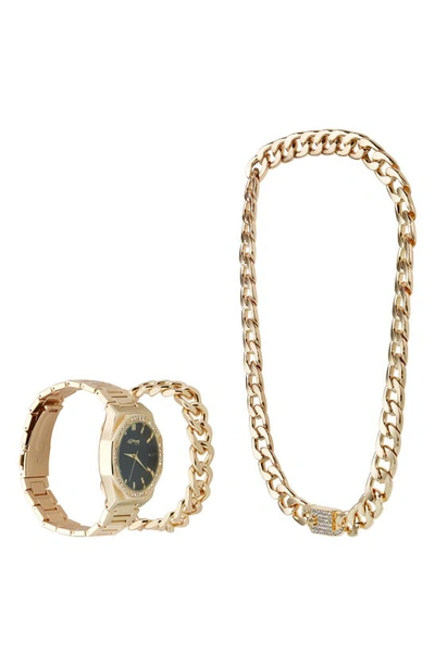 I Touch Ed Hardy Crystal Pavé Quartz Bracelet Watch, Rolo Chain Bracelet & Necklace Set In Gold