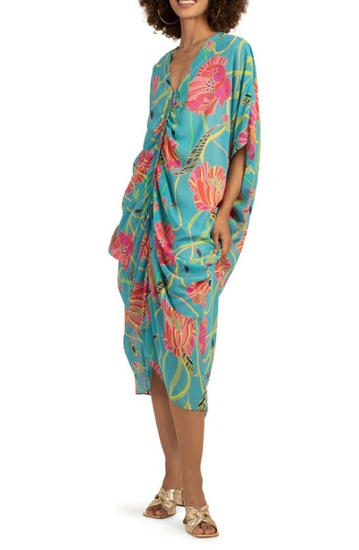Shop Trina Turk Shadow Long Sleeve Midi Dress In Atmosphere Multi