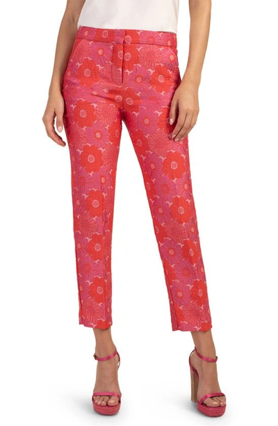 Shop Trina Turk Moss Floral Jacquard Slim Leg Crop Pants In Rojo Multi