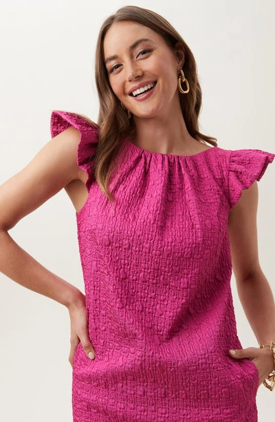 Shop Trina Turk Bellamy Ruffle Cap Sleeve Sheath Dress In Sunset Pink
