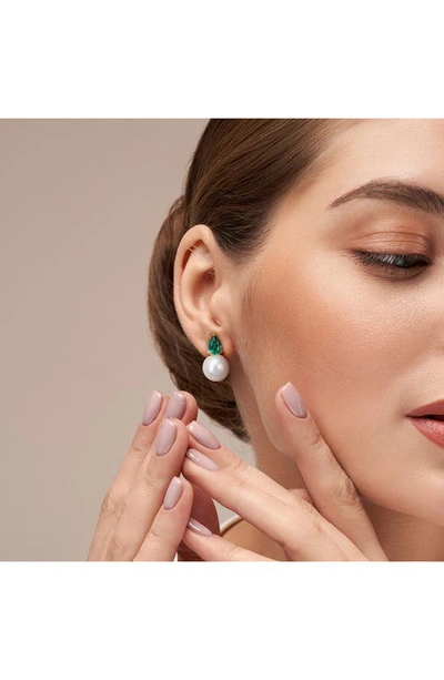 Delmar Lab Created Emerald & Freshwater Pearl Stud Earrings In Green
