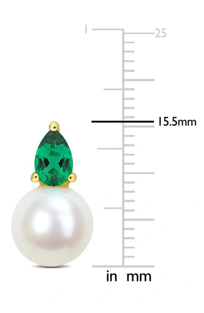 Delmar Lab Created Emerald & Freshwater Pearl Stud Earrings In Green