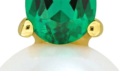 Delmar Lab Created Emerald & Freshwater Pearl Stud Earrings In Green