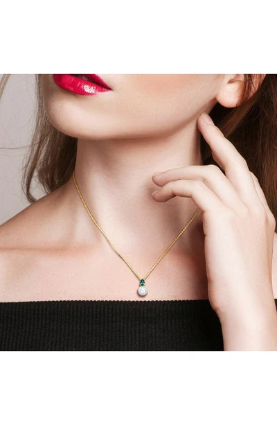 Delmar Lab Created Emerald & Freshwater Pearl Pendant Necklace In Green