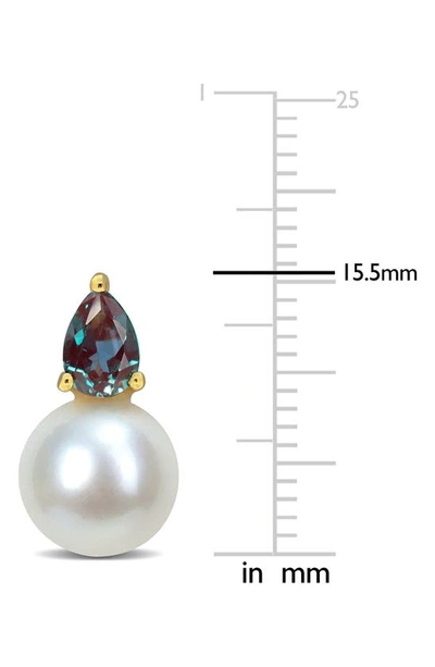 Shop Delmar Lab Created Alexandrite & Freshwater Pearl Stud Earrings In Green