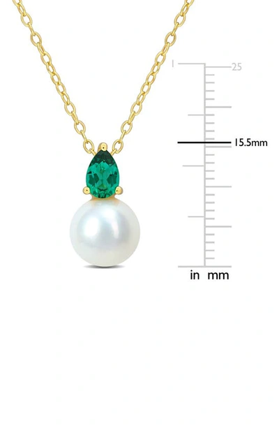 Delmar Lab Created Emerald & Freshwater Pearl Pendant Necklace In Green