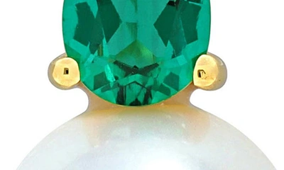 Delmar Lab Created Emerald & Freshwater Pearl Pendant Necklace In Green