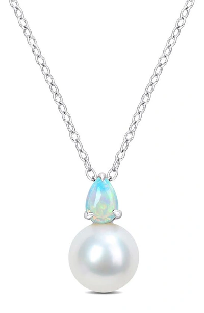 Shop Delmar Opal & Ethiopian Pearl Pendant Necklace In Blue