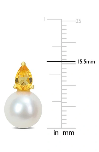 Delmar Pear Cut Citrine & 8.5–9mm Cultured Pearl Stud Earrings In Yellow