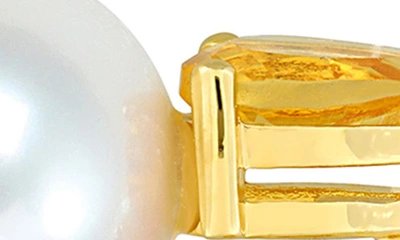 Delmar Pear Cut Citrine & 8.5–9mm Cultured Pearl Stud Earrings In Yellow