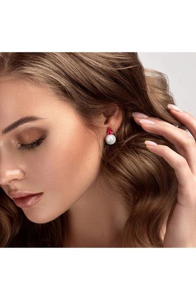 Delmar Lab Created Ruby & Freshwater Pearl Stud Earrings In Red
