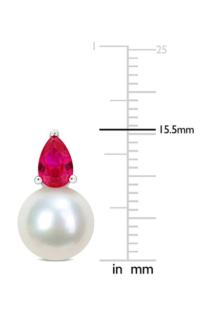 Delmar Lab Created Ruby & Freshwater Pearl Stud Earrings In Red