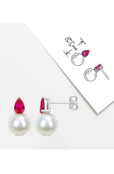 Delmar Lab Created Ruby & Freshwater Pearl Stud Earrings In Red