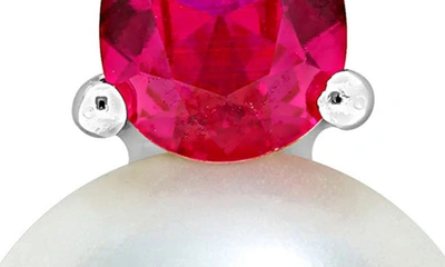 Shop Delmar Lab Created Ruby & Freshwater Pearl Stud Earrings In Red