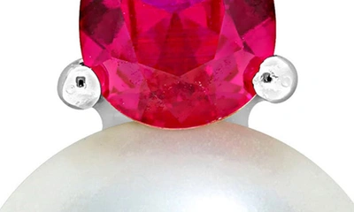 Delmar Lab Created Ruby & Freshwater Pearl Stud Earrings In Red