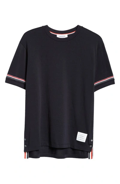 Shop Thom Browne Stripe Sleeve Cotton T-shirt In Navy