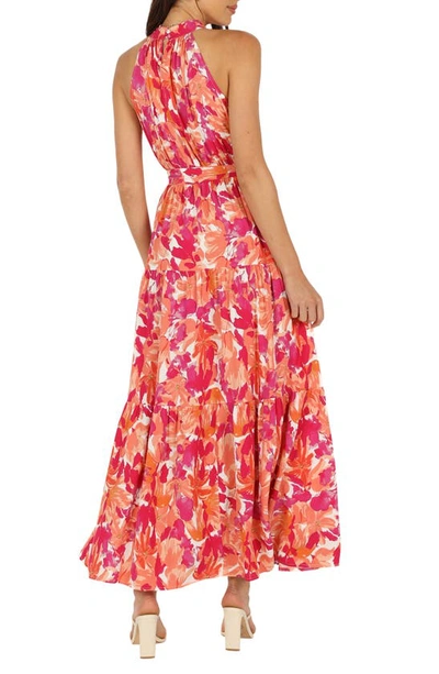 Petal And Pup Caroline Floral Mock Neck Maxi Dress In Red Orange
