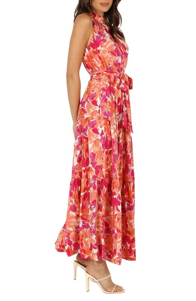 Petal And Pup Caroline Floral Mock Neck Maxi Dress In Red Orange