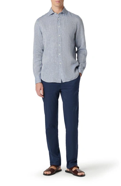 Bugatchi Axel Linen Button-up Shirt In Navy
