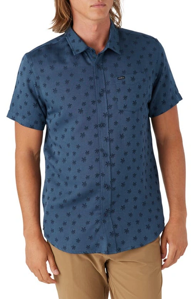 Shop O'neill Quiver Stretch Short Sleeve Button-up Shirt In Indigo