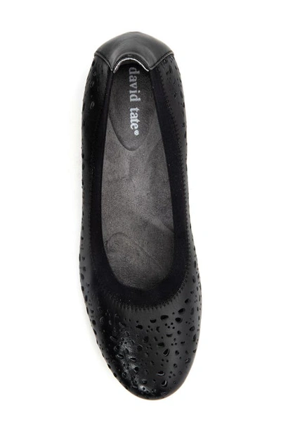 David Tate Laser Cut Ballet Flat In Black Calf