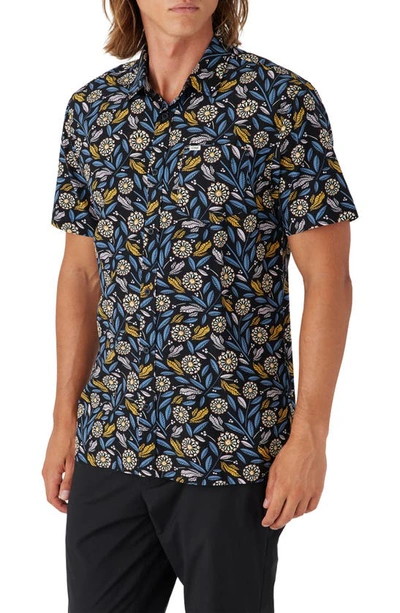 Shop O'neill Floral Print Short Sleeve Button-up Shirt In Black 2