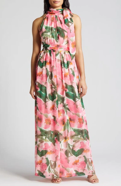Shop Anne Klein Floral Sleeveless Maxi Dress In Camellia Multi