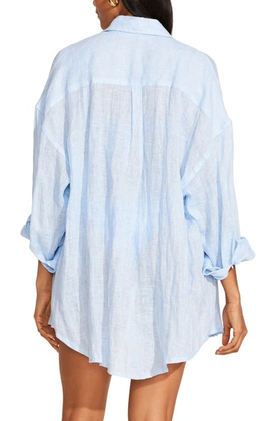 Vitamin A Playa Oversize Linen Cover-up Shirt In Celeste Ecolinen