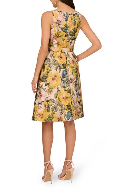 Shop Adrianna Papell Floral Jacquard A-line Dress In Yellow Multi