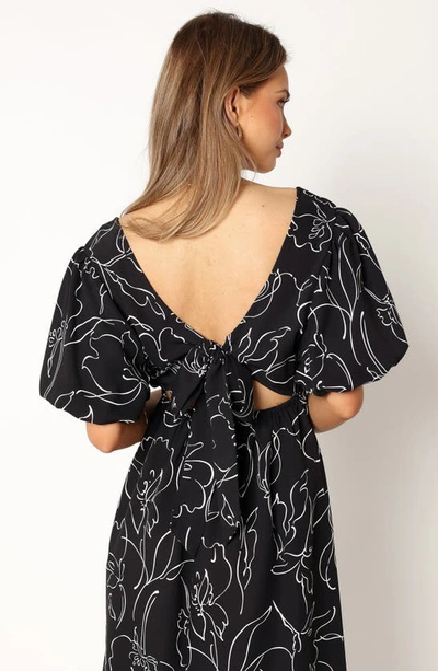 Shop Petal And Pup Petal & Pup Hallie Floral Cutout Puff Sleeve Cotton Blend Sundress In Black White