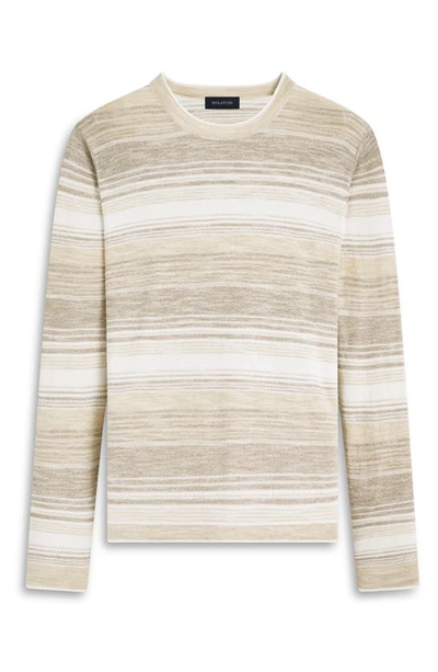 Shop Bugatchi Stripe Crewneck Cotton Sweater In Beige