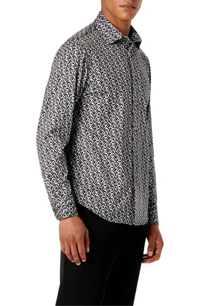 Shop Bugatchi James Ooohcotton® Geo Print Button-up Shirt In Black