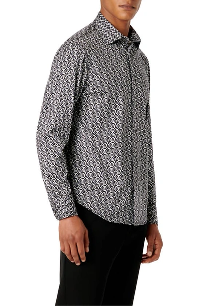 Bugatchi James Ooohcotton® Geo Print Button-up Shirt In Black